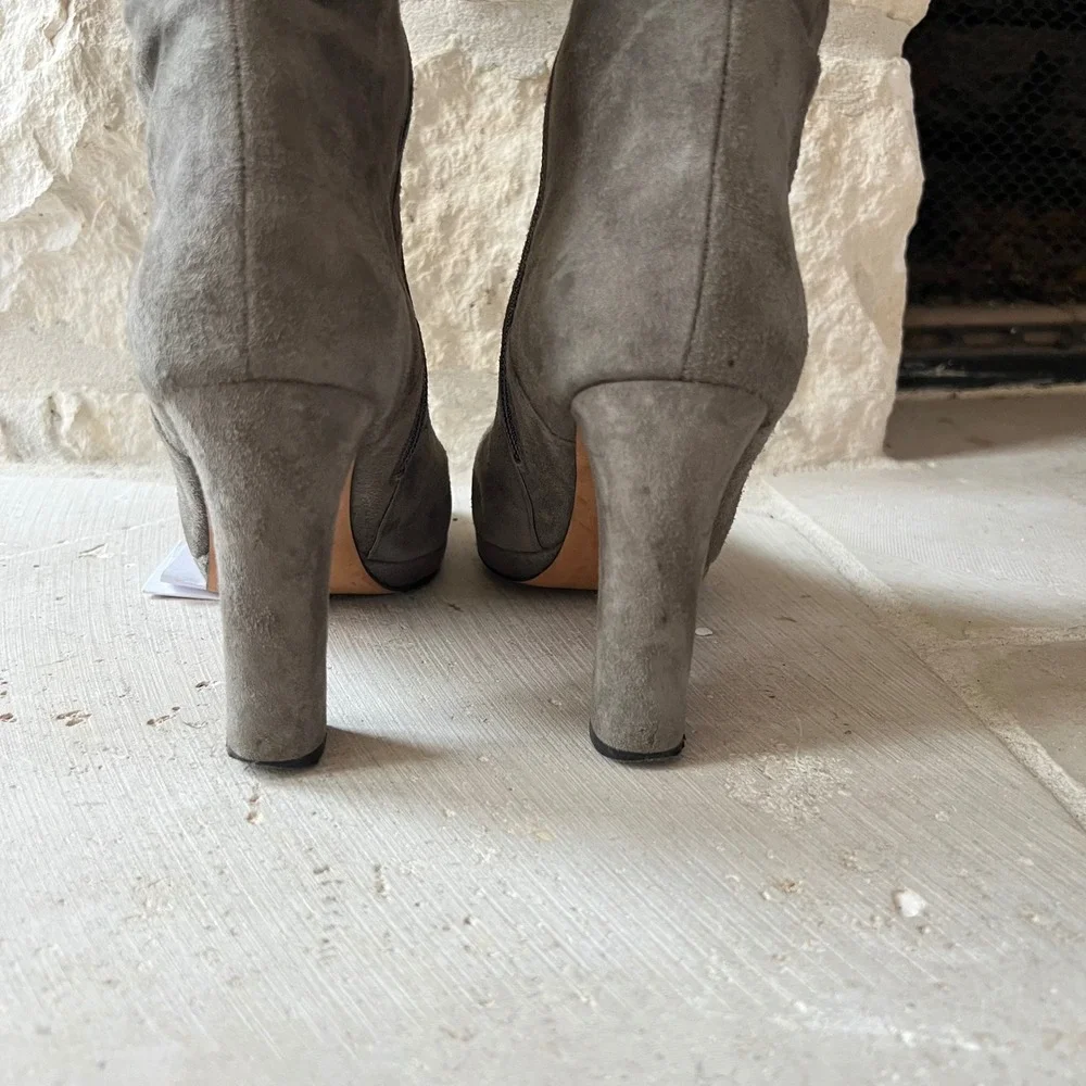 Duo Grey Suede Knee‎ High Heeled Boots Size EU 36B